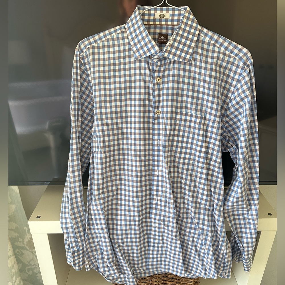 Peter Millar blue brown and white button down